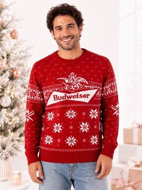 Budweiser Red Nordic Christmas Sweater | Unisex Holiday Crewneck NWT S